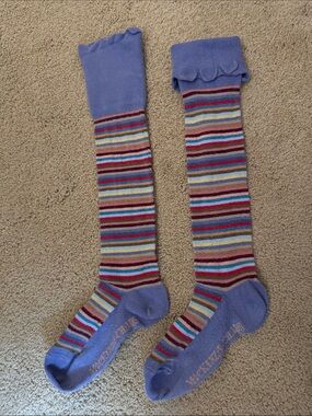 MacKenzie-Childs Vintage Striped Over-the-Knee Socks in Lavender and Multicolor